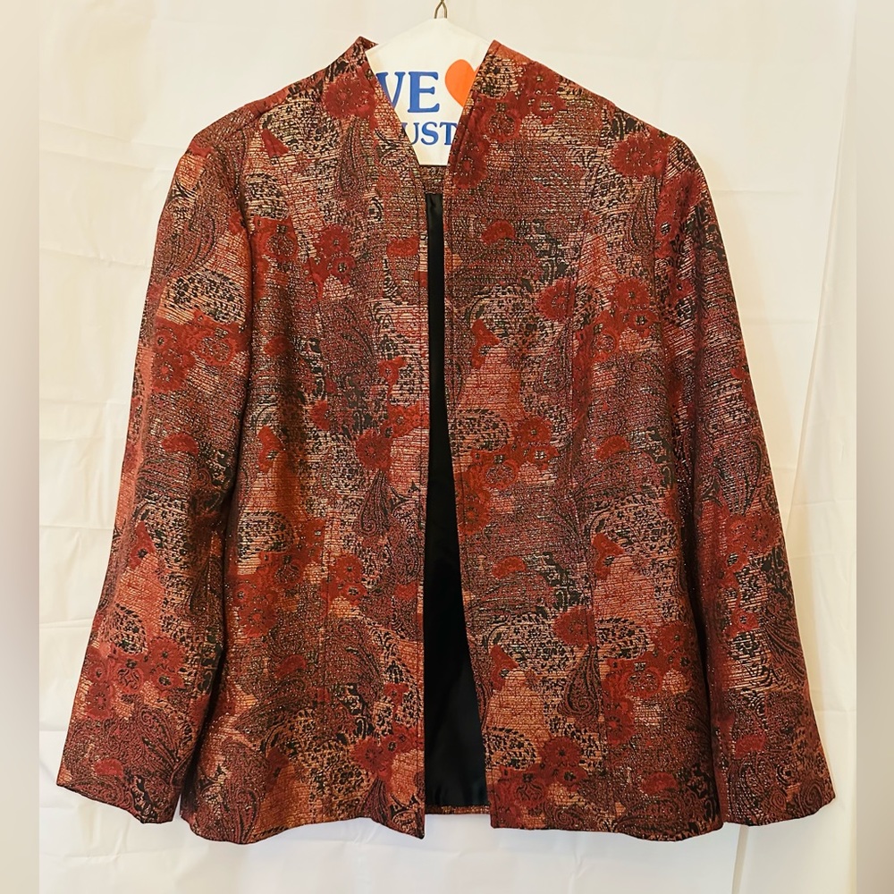 Coldwater Creek Red/Black/Gold Metallic Blazer, Size L